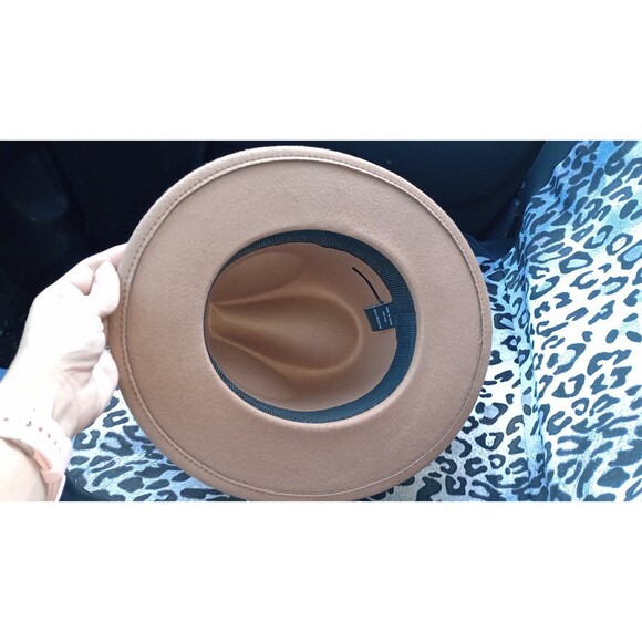 New! Women's Wide Brim Felt Fedora Panama Hat with Leopard Print Buckle - Picture 7 of 9